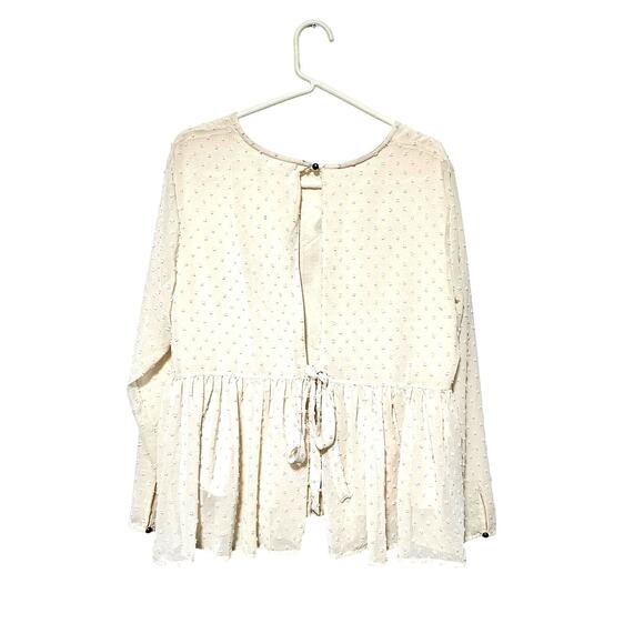 Skylar & Jade Embroidered Blouse Cream Flowy Dotted Open Back Floral Boho - Picture 2 of 6